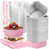 Lokqing molde mini 5 oz rosa con tapa para porciones listas para hornear.