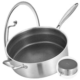 LOLykitch sartén híbrida 7qt con tapa, distribución de calor rápida y estable.