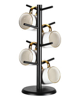 Lorbro arbol para tazas con ocho ganchos, ahorro de espacio y acceso rápido.