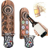 Abrebotellas Lucylanker con capturador de pared para mantener tapas seguras y ordenar la barra.