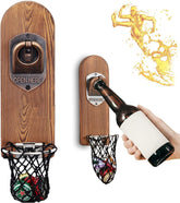 LUCYLANKER abrebotellas de pared con imán y base de madera sólida para uso diario.