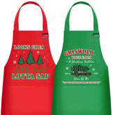 Delantal Luiqs Vens para parejas con árbol navideño, ideal para cocinar juntos.