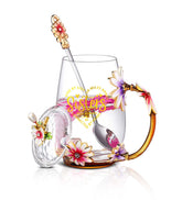 Taza LukaTech con flor 3D, ideal para té o café.