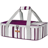 Portacazuela aislada LUNCIA, frente morada, ideal para transportar lasañas calientes.