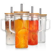 Vaso de cristal Luxulish estriado con asa, cómodo para beber en casa