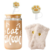 Vaso de café Lvoetgif para mamá gato con tapa y pajilla, ideal para beber sin derrames.