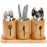 Lyellfe porta cubiertos de bambú con bandeja, organización clara para cucharas y cuchillos.