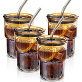 Lyghei vasos de vidrio con tapa y pajilla para bebidas frías y limpias