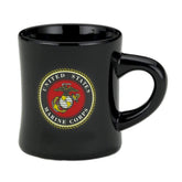 Taza M. Cornell con logotipo del Cuerpo de Marines en esmalte negro, perfecta para café matutino