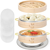 MacaRio cesto vapor bambú 10 pulgadas para cocinar al vapor, ideal para dim sum.