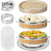 MacaRio vaporera de bambú 10 pulgadas lista para dim sum y verduras al vapor