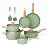 MAISON ARTS set de sartenes verde granito, frente de cocina con acabado antiadherente y fácil limpieza.
