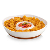 Bandeja MALACASA con divisiones para chips y dip, ideal para fiestas.