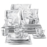 MALACASA Flora plato cena cuadrado, mármol gris, elegante para mesa diaria