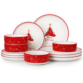 MALACASA juego de platos y cuencos con motivo de árbol de Navidad para mesa festiva.