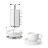 Las tazas MALACASA espresso de 4 oz con platillo y soporte metálico, perfectas para espresso en casa.