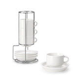 MALACASA tazas espresso con platillos y soporte metálico, estilo práctico y elegante.