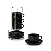 Tazas MALACASA de expreso en porcelana, apilables con soporte metálico.