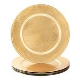 Cargadores dorados MAONAME 13 pulgadas con borde perlado, ideal para una mesa elegante.