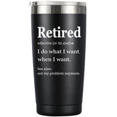 MASGALACC Vaso térmico jubilación frontal negro, ideal para bebidas calientes durante la jornada.