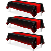Mantel Mashan negro y rojo rectangular para fiestas, protege la mesa y facilita la limpieza.