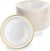 MATANA plato plástico blanco con borde dorado para eventos