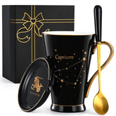 Maustic Capricorn taza de café 12 oz negra con constelación para empezar el día con estilo.