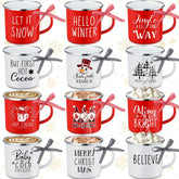 Maxcheck juego de tazas mini navideñas esmaltadas, ideal para café café espresso en mesa festiva.