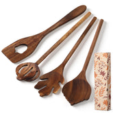 Maxdot cucharas de madera con hojas de arce para mezclar ensaladas.
