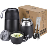MAXSO 24oz negro, frontal, mantiene calor por horas.