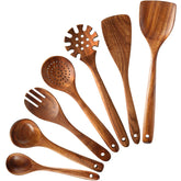 MBKET set de utensilios de madera teca natural para cocinar con durabilidad y estilo.