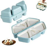 Mdnfdap moldeo onigiri triangular 6-en-1 en acción para seis porciones rápidas.