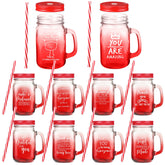 Meanplan vaso de vidrio 10 piezas con tapa y pajilla rojo, ideal como regalo de agradecimiento.