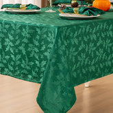 Mantelería Mebakuk jacquard navideño verde para cenas festivas.