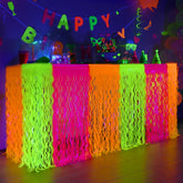 Falda de mesa Mega-L neon naranja brillando en la oscuridad para fiestas.