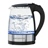 Megawise hervidor de vidrio 1.8L, listo para hervir agua rápida y segura.