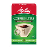 Melitta paquete frontal de filtros #4 mostrando conteo y color natural, comodidad de uso