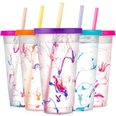 Meoky tazas cambio color con tapas y pajillas, perfectas para fiestas y uso diario.
