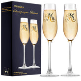 Copas de champagne Mfacoy Sr y Sra con grabado delicado para bodas