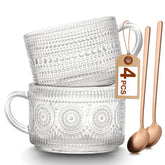 Mfacoy tazas vintage con asa y relieve, ideales para cappuccino cremoso.