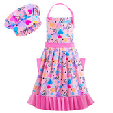 Delantal MHJY con diseño floral plisado, ideal para clases de cocina o repostería para niñas.