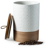 Jarra grande Miamolo con tapa de madera blanca, almacenamiento seguro para café y otros líquidos.