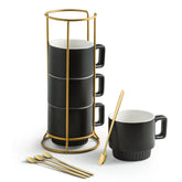Miamolo tazas cerámicas de 11 oz apilables con soporte negro para ahorro de espacio