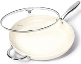 MICHELANGELO sartén cerámica 14p con tapa blanca: cocción segura sin PTFE ni PFOA.