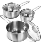 Sartén MICHELANGELO de 1QT con tapa y drenaje, ideal para escurrir pasta y preparar salsas.