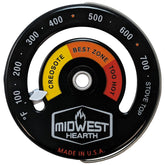 Termómetro de estufa Midwest Hearth: lectura clara de la temperatura en la superficie.