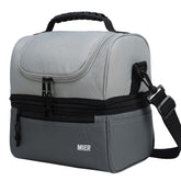 MIER bolsa de almuerzo aislada doble deck gris oscuro para comidas y bebidas.