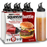Mighty Strong botellas condimentos 6-pack 16oz con apertura amplia para rellenar fácilmente.