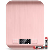 Mik-Nana Balanza de cocina rosa con plataforma de acero inoxidable para medir ingredientes con precisión.