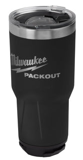 Milwaukee Packout 890 ml negro, vista frontal con gran capacidad para bebidas.